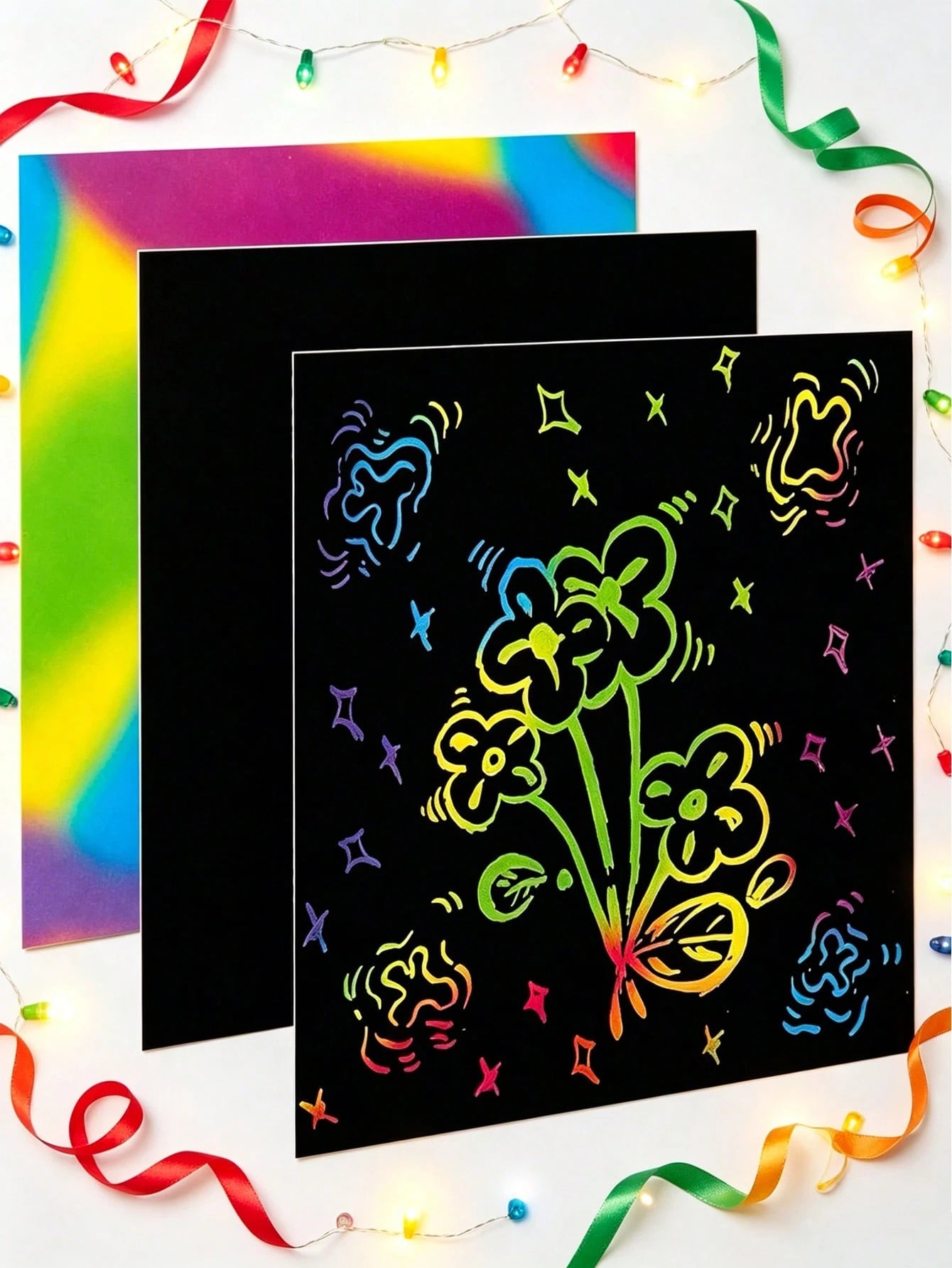 100/50pcs Rainbow Scratch Art Paper, Rainbow Art Scratch Paper Set, Magic Scratch Paper Set, Handmade Craft Supplies, Black Scratch Board, Party Game Activity, Classroom, Party, Game, Birthday Gift, S