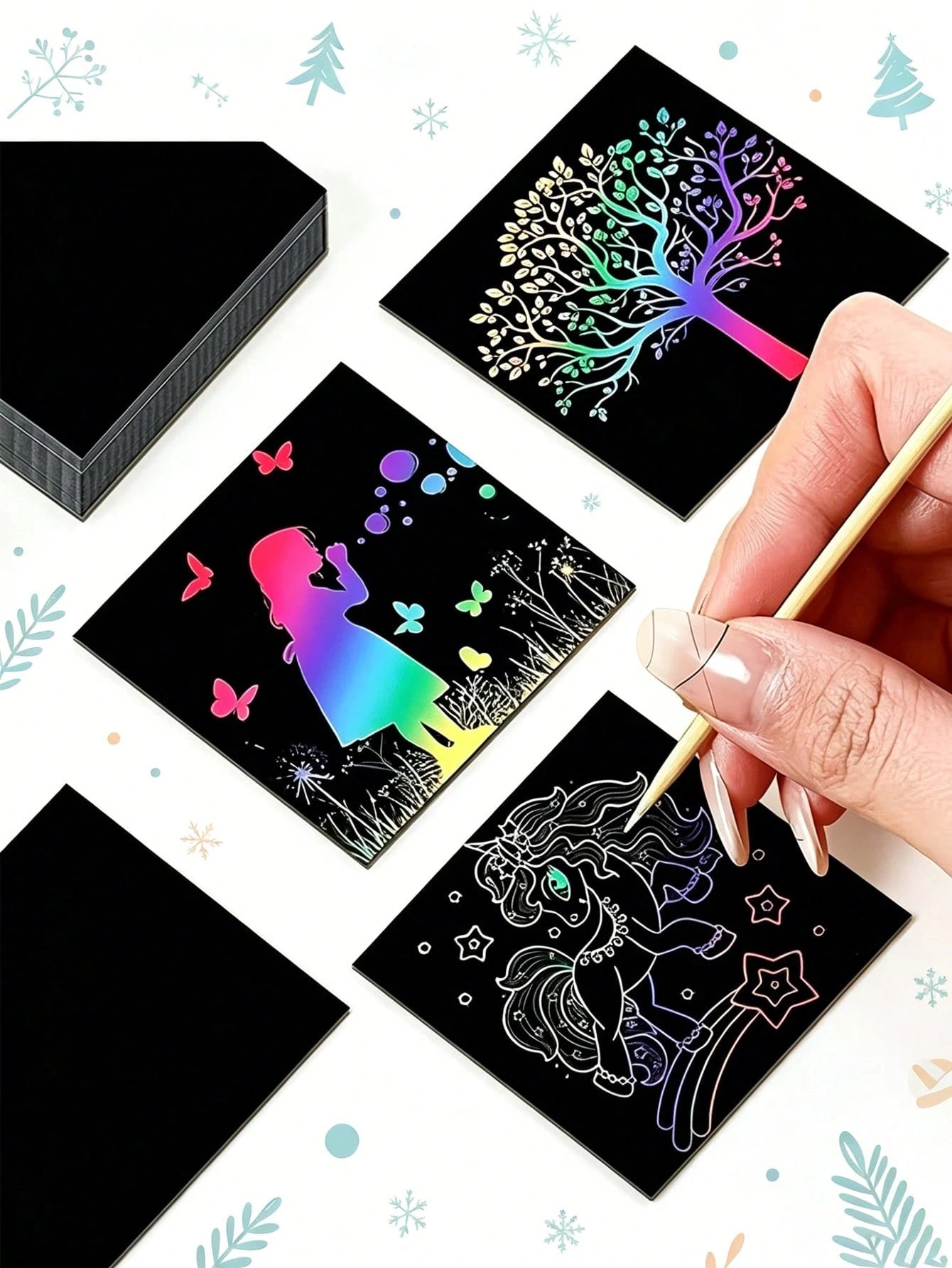 100/50pcs Rainbow Scratch Art Paper, Rainbow Art Scratch Paper Set, Magic Scratch Paper Set, Handmade Craft Supplies, Black Scratch Board, Party Game Activity, Classroom, Party, Game, Birthday Gift, S