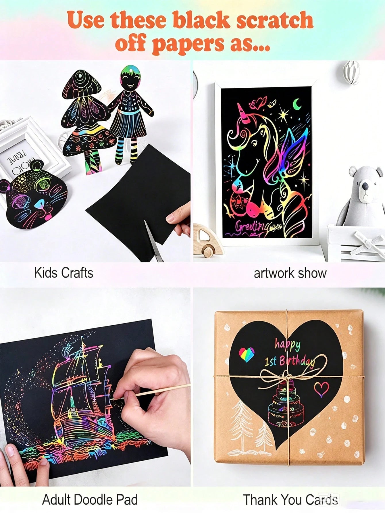 100/50pcs Rainbow Scratch Art Paper, Rainbow Art Scratch Paper Set, Magic Scratch Paper Set, Handmade Craft Supplies, Black Scratch Board, Party Game Activity, Classroom, Party, Game, Birthday Gift, S