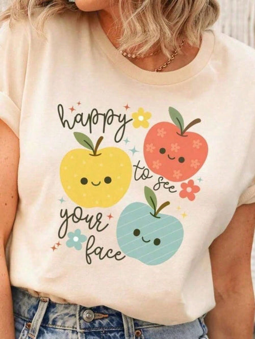 100% Cotton Happy To See Your Face Shirt, Teacher Apple Shirt, Elementary Teacher Back To School Shirt, Cute Kindergarten First Grade Teacher T-Shirt