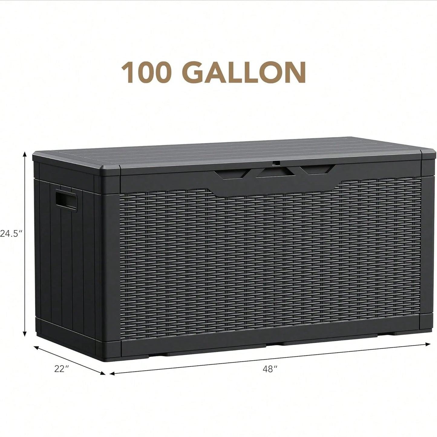 100 Gallon Waterproof Large Resin Deck Box Indoor Outdoor Lockable Storage Container For Patio Furniture Cushions Garden Tools (100 Gallon, Black)