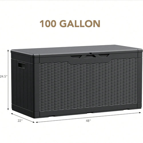 100 Gallon Waterproof Large Resin Deck Box Indoor Outdoor Lockable Storage Container For Patio Furniture Cushions Garden Tools (100 Gallon, Black)