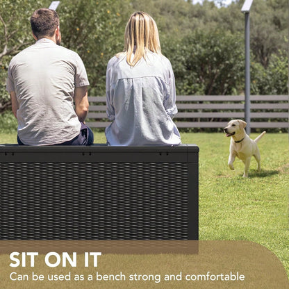 100 Gallon Waterproof Large Resin Deck Box Indoor Outdoor Lockable Storage Container For Patio Furniture Cushions Garden Tools (100 Gallon, Black)
