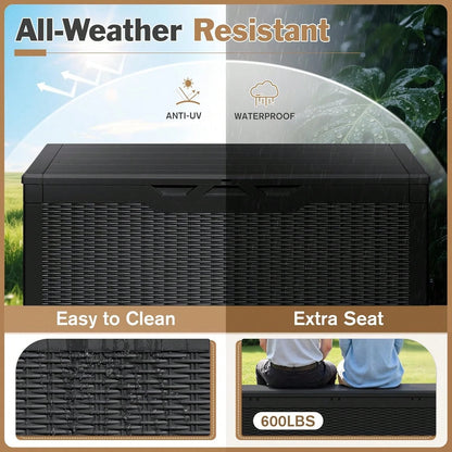 100 Gallon Waterproof Large Resin Deck Box Indoor Outdoor Lockable Storage Container For Patio Furniture Cushions Garden Tools (100 Gallon, Black)