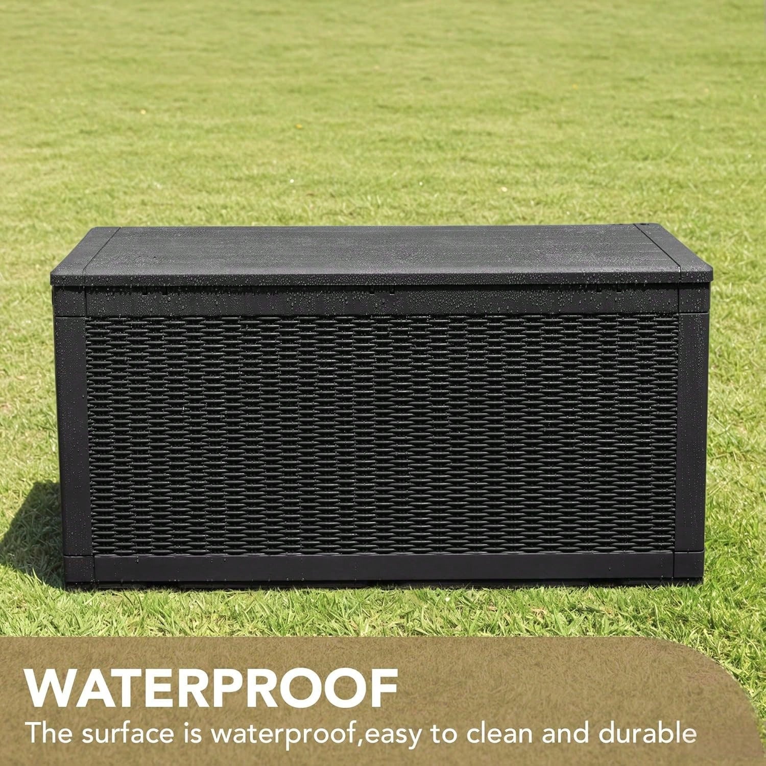 100 Gallon Waterproof Large Resin Deck Box Indoor Outdoor Lockable Storage Container For Patio Furniture Cushions Garden Tools (100 Gallon, Black)