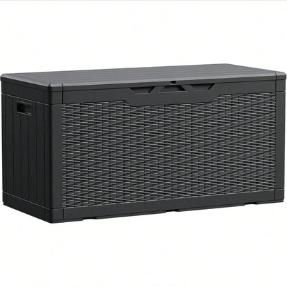 100 Gallon Waterproof Large Resin Deck Box Indoor Outdoor Lockable Storage Container For Patio Furniture Cushions Garden Tools (100 Gallon, Black)