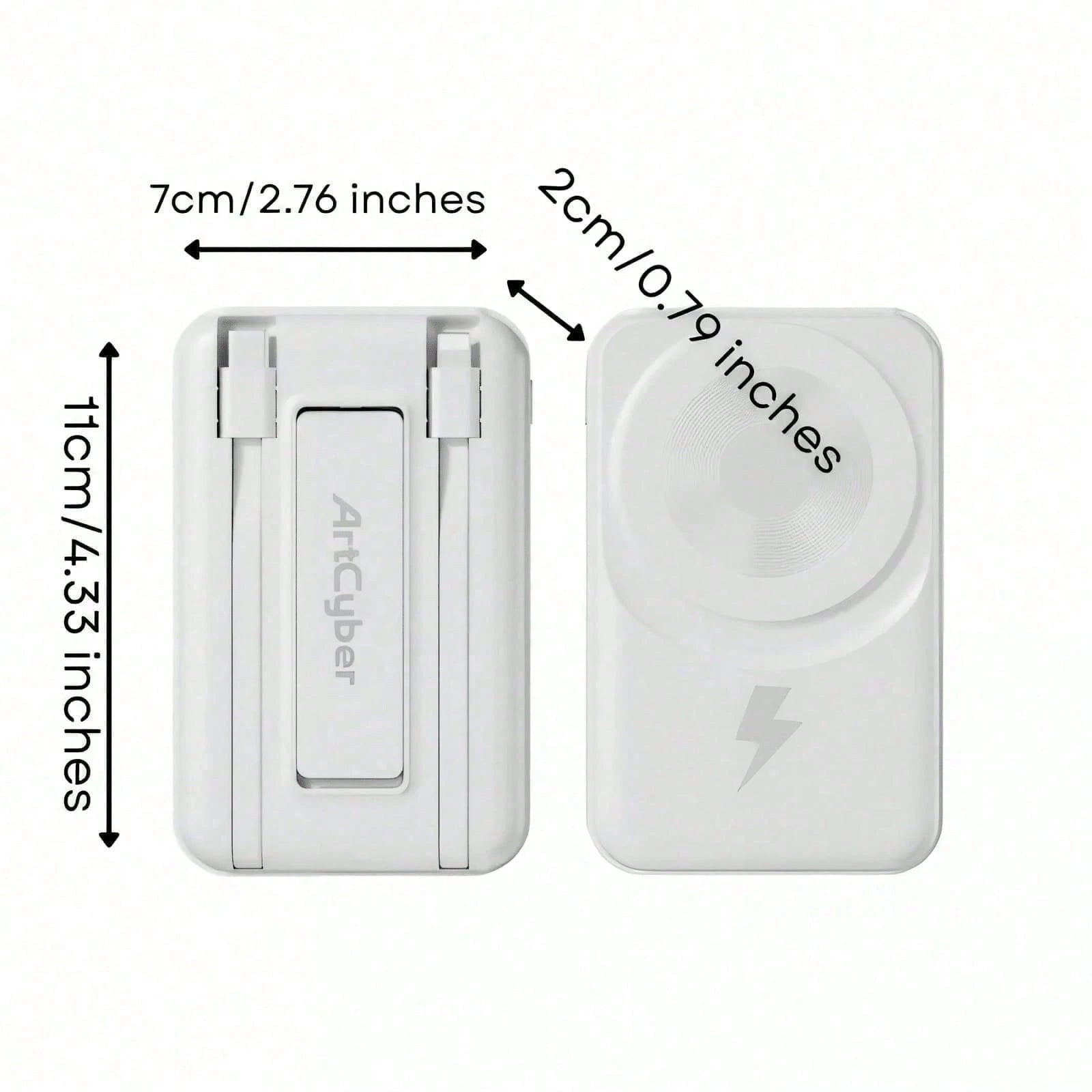 10000mAh Magnetic Wireless Portable Battery Pack 15W Magnetic Suction Wireless Charging 22.5W High-Power Wired Fast Charge Built-In Two Charging Cables Foldable Adjustable Phone Holder LED Battery Lev