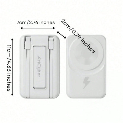 10000mAh Magnetic Wireless Portable Battery Pack 15W Magnetic Suction Wireless Charging 22.5W High-Power Wired Fast Charge Built-In Two Charging Cables Foldable Adjustable Phone Holder LED Battery Lev