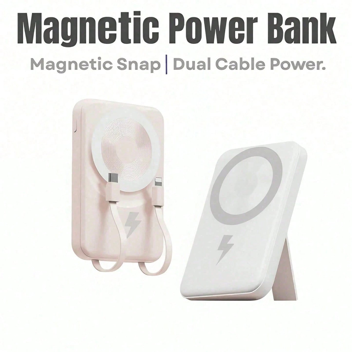 10000mAh Magnetic Wireless Portable Battery Pack 15W Magnetic Suction Wireless Charging 22.5W High-Power Wired Fast Charge Built-In Two Charging Cables Foldable Adjustable Phone Holder LED Battery Lev