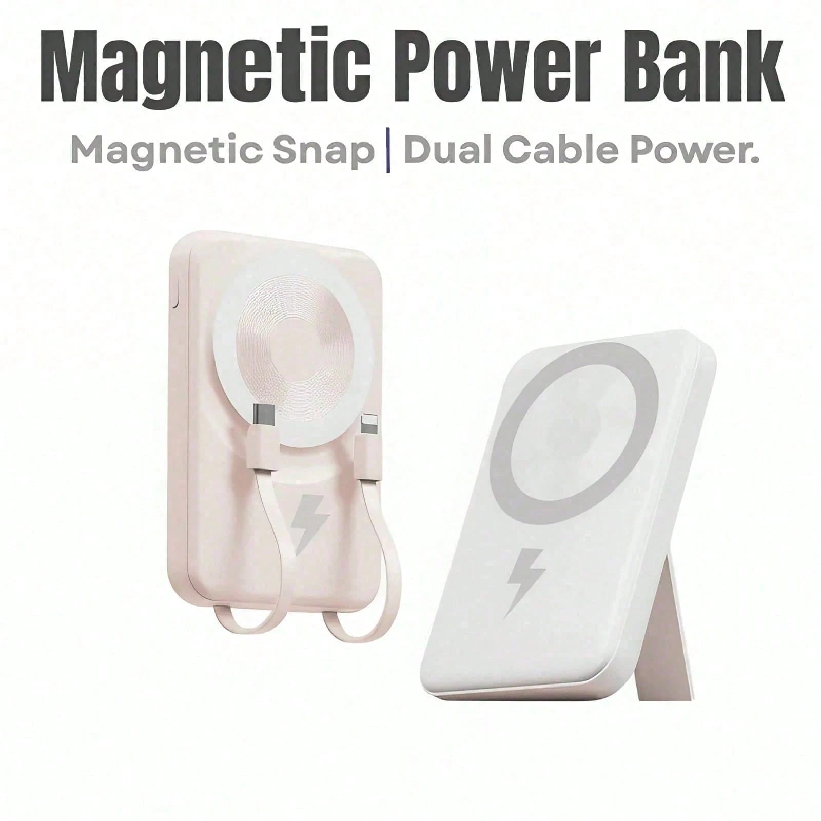 10000mAh Magnetic Wireless Portable Battery Pack 15W Magnetic Suction Wireless Charging 22.5W High-Power Wired Fast Charge Built-In Two Charging Cables Foldable Adjustable Phone Holder LED Battery Lev
