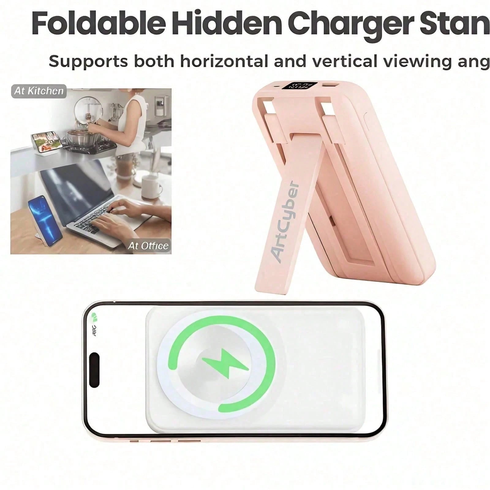10000mAh Magnetic Wireless Portable Battery Pack 15W Magnetic Suction Wireless Charging 22.5W High-Power Wired Fast Charge Built-In Two Charging Cables Foldable Adjustable Phone Holder LED Battery Lev