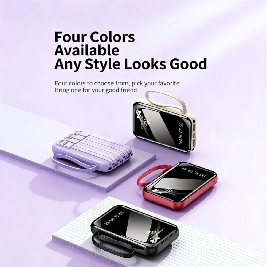 10000mAh Portable Power Bank With Built-In Charging Cables, 20W Output, LED Digital Display, Flashlight, High-Capacity Battery Pack For Travel, Outdoor & Emergency Use