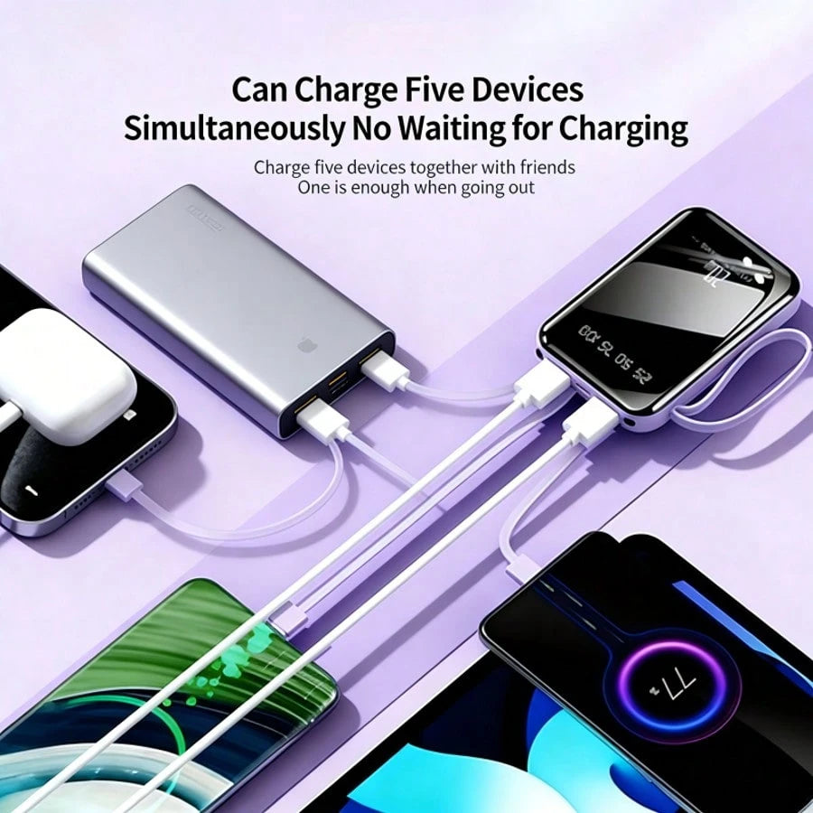 10000mAh Portable Power Bank With Built-In Charging Cables, 20W Output, LED Digital Display, Flashlight, High-Capacity Battery Pack For Travel, Outdoor & Emergency Use