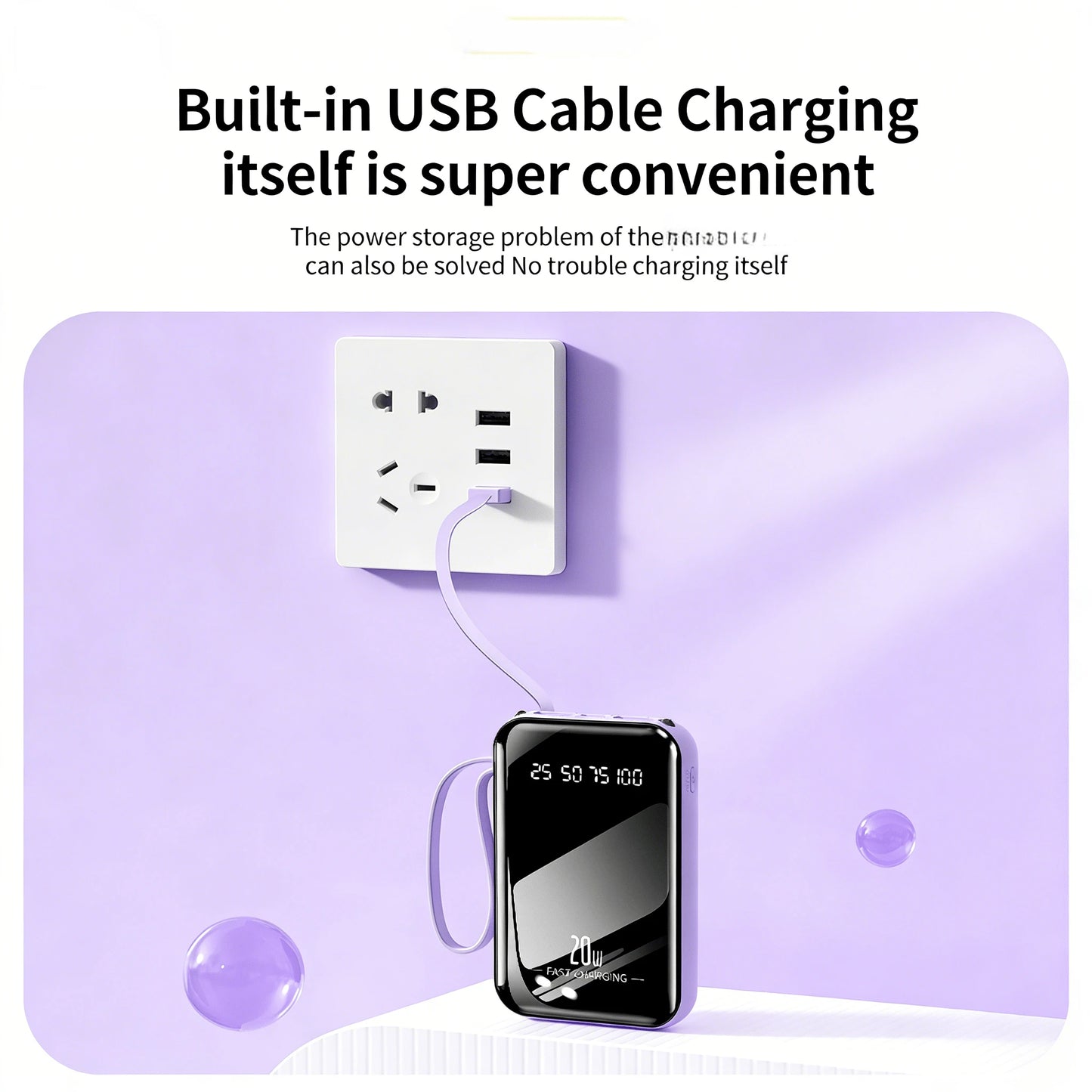 10000mAh Portable Power Bank With Built-In Charging Cables, 20W Output, LED Digital Display, Flashlight, High-Capacity Battery Pack For Travel, Outdoor & Emergency Use