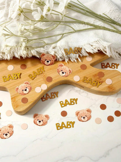 100pcs Brown Bear Polka Dot Confetti, Baby Shower Party Decor, Suitable For Baby Shower, Cute Bear Tabletop Decor, Birthday Theme Party, Gender Reveal Party Decoration (Brown)
