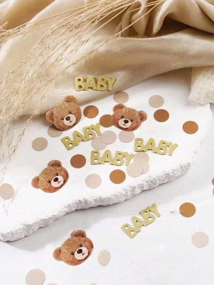 100pcs Brown Bear Polka Dot Confetti, Baby Shower Party Decor, Suitable For Baby Shower, Cute Bear Tabletop Decor, Birthday Theme Party, Gender Reveal Party Decoration (Brown)