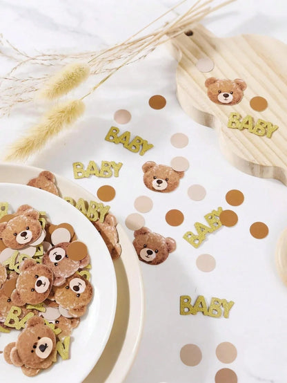 100pcs Brown Bear Polka Dot Confetti, Baby Shower Party Decor, Suitable For Baby Shower, Cute Bear Tabletop Decor, Birthday Theme Party, Gender Reveal Party Decoration (Brown)
