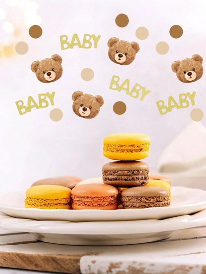 100pcs Brown Bear Polka Dot Confetti, Baby Shower Party Decor, Suitable For Baby Shower, Cute Bear Tabletop Decor, Birthday Theme Party, Gender Reveal Party Decoration (Brown)