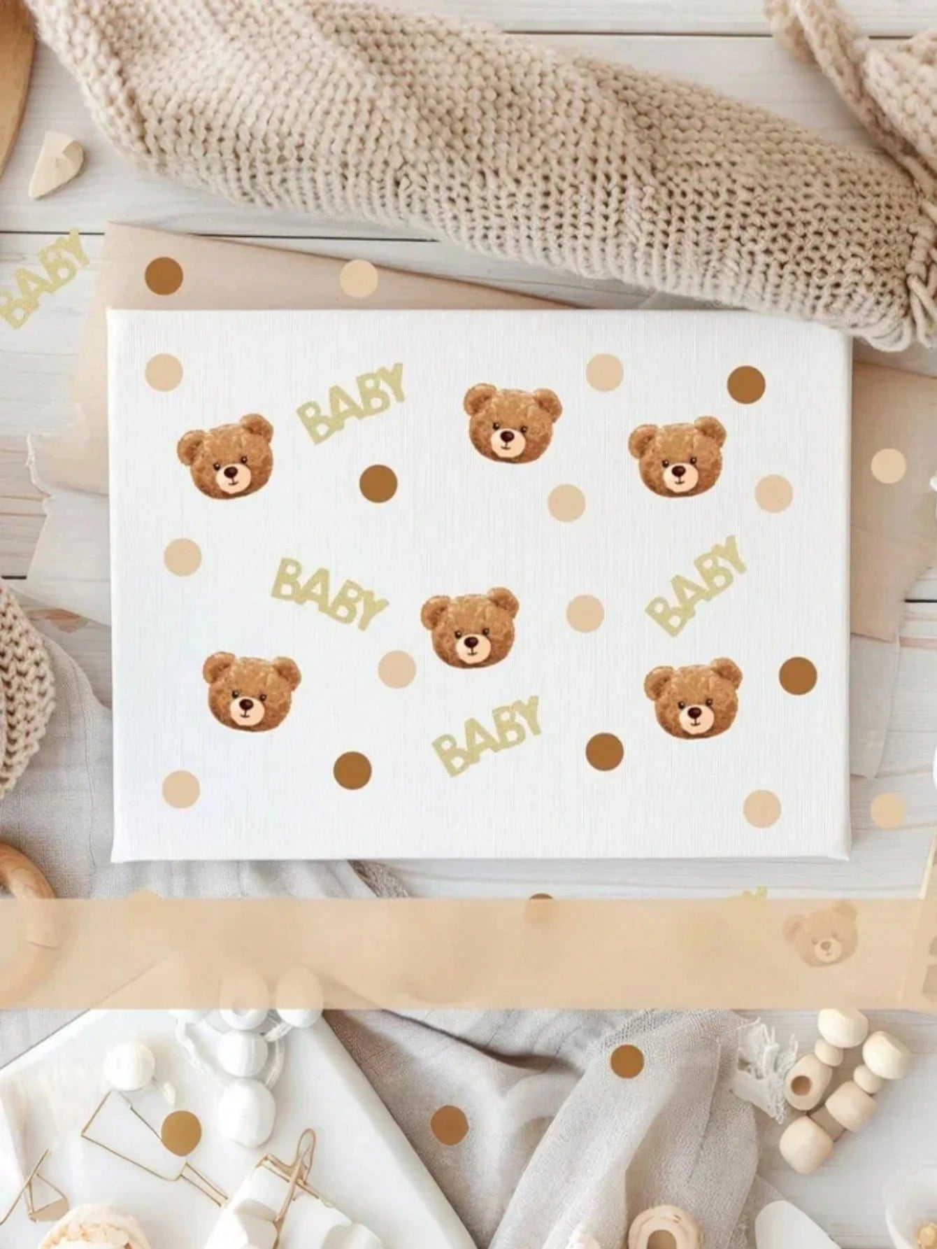 100pcs Brown Bear Polka Dot Confetti, Baby Shower Party Decor, Suitable For Baby Shower, Cute Bear Tabletop Decor, Birthday Theme Party, Gender Reveal Party Decoration (Brown)
