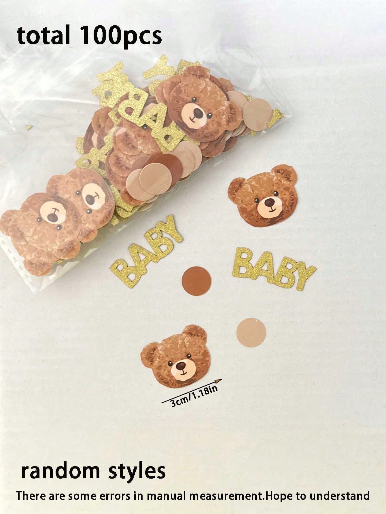 100pcs Brown Bear Polka Dot Confetti, Baby Shower Party Decor, Suitable For Baby Shower, Cute Bear Tabletop Decor, Birthday Theme Party, Gender Reveal Party Decoration (Brown)