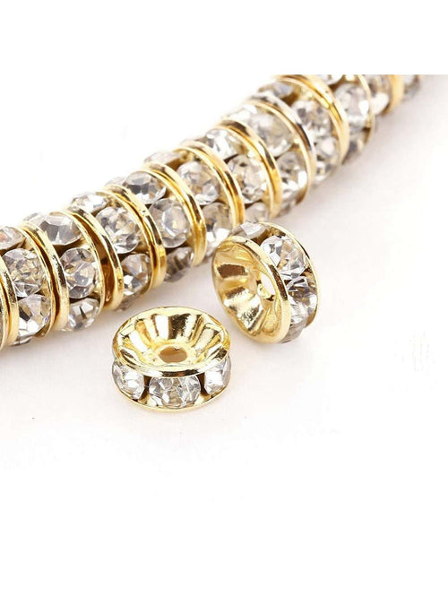 100pcs Gold Tone White Rhinestone Diy Handmade Spacer Beads For Jewelry Making Necklace Loose Beads Round Shape With Holes