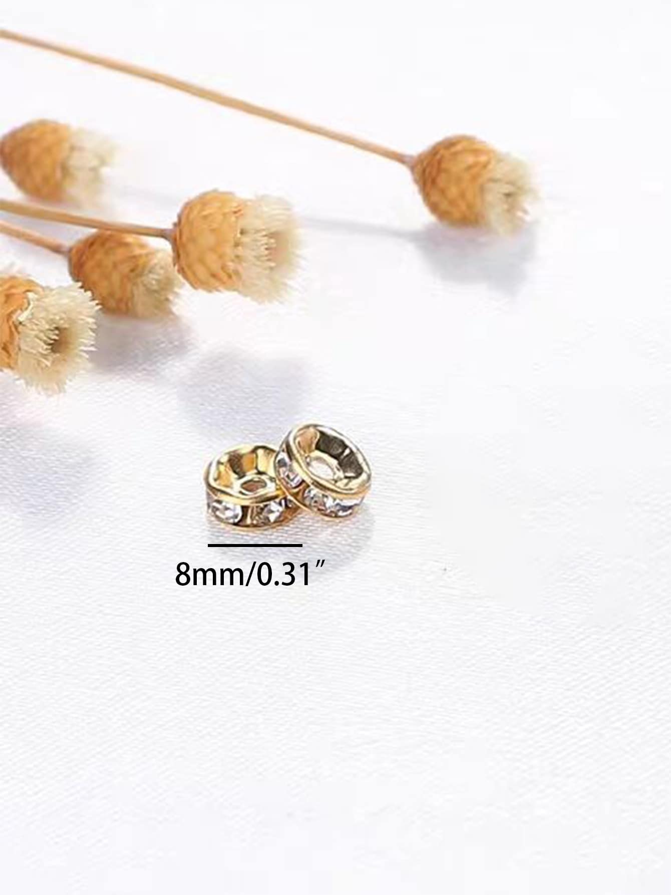 100pcs Gold Tone White Rhinestone Diy Handmade Spacer Beads For Jewelry Making Necklace Loose Beads Round Shape With Holes