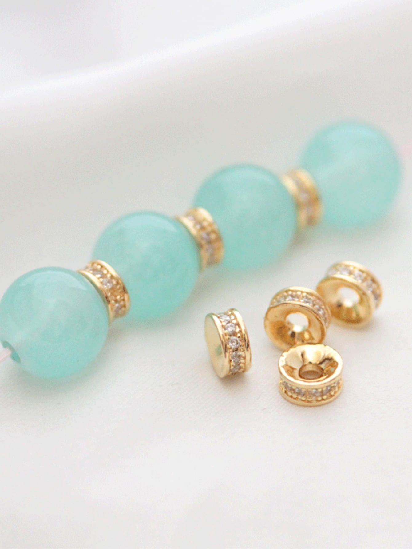 100pcs Gold Tone White Rhinestone Diy Handmade Spacer Beads For Jewelry Making Necklace Loose Beads Round Shape With Holes
