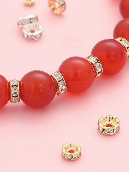 100pcs Gold Tone White Rhinestone Diy Handmade Spacer Beads For Jewelry Making Necklace Loose Beads Round Shape With Holes