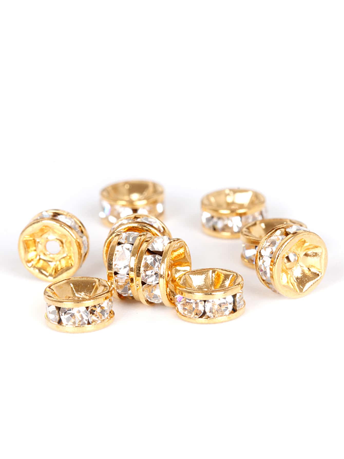 100pcs Gold Tone White Rhinestone Diy Handmade Spacer Beads For Jewelry Making Necklace Loose Beads Round Shape With Holes