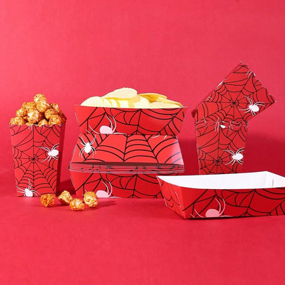 10pcs/20pcs/40pcs Red Spider Web Popcorn Boxes And Snack Trays, Disposable Paper Food Containers, Ideal For Halloween Parties, Birthday Parties, Movie Nights, Carnivals. They Can Hold Popcorn, Chips