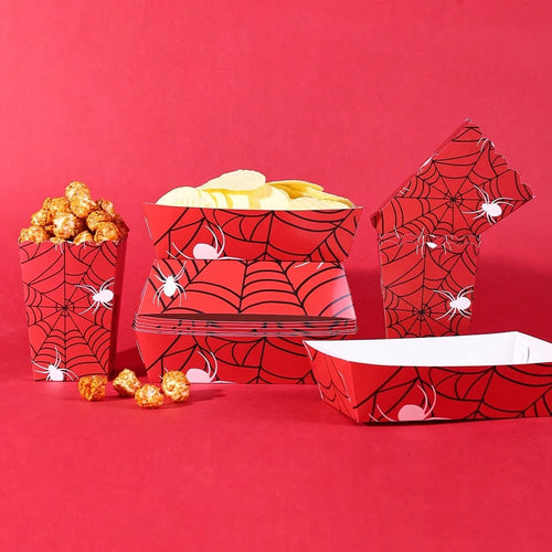 10pcs/20pcs/40pcs Red Spider Web Popcorn Boxes And Snack Trays, Disposable Paper Food Containers, Ideal For Halloween Parties, Birthday Parties, Movie Nights, Carnivals. They Can Hold Popcorn, Chips