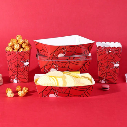 10pcs/20pcs/40pcs Red Spider Web Popcorn Boxes And Snack Trays, Disposable Paper Food Containers, Ideal For Halloween Parties, Birthday Parties, Movie Nights, Carnivals. They Can Hold Popcorn, Chips