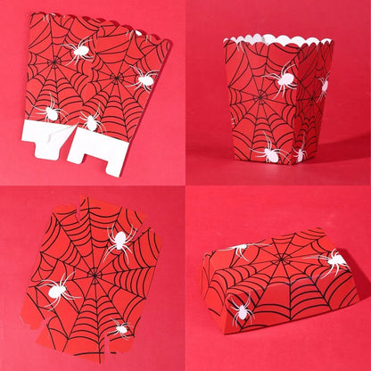 10pcs/20pcs/40pcs Red Spider Web Popcorn Boxes And Snack Trays, Disposable Paper Food Containers, Ideal For Halloween Parties, Birthday Parties, Movie Nights, Carnivals. They Can Hold Popcorn, Chips