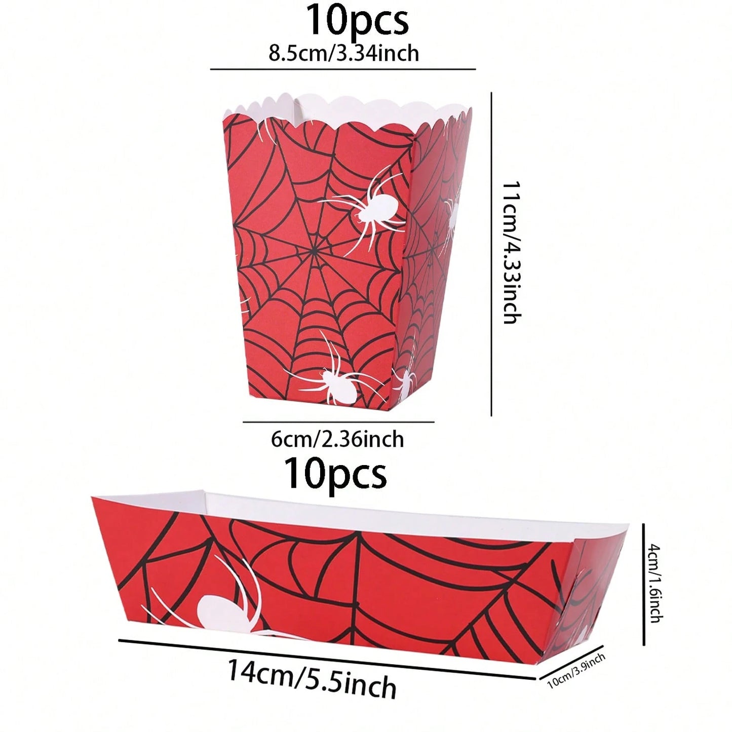 10pcs/20pcs/40pcs Red Spider Web Popcorn Boxes And Snack Trays, Disposable Paper Food Containers, Ideal For Halloween Parties, Birthday Parties, Movie Nights, Carnivals. They Can Hold Popcorn, Chips