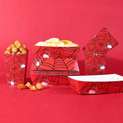 10pcs/20pcs/40pcs Red Spider Web Popcorn Boxes And Snack Trays, Disposable Paper Food Containers, Ideal For Halloween Parties, Birthday Parties, Movie Nights, Carnivals. They Can Hold Popcorn, Chips