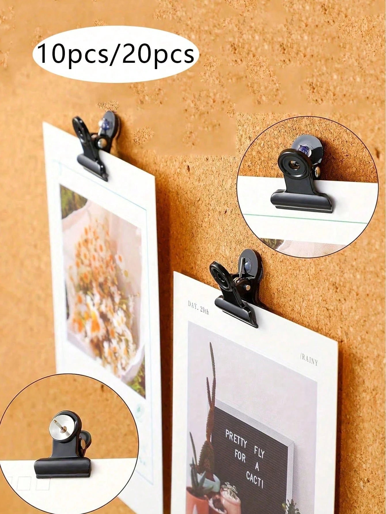 10pcs/20pcs Thumbtacks Pushpin Clips With Pins, Thumbtack Fixation For School, Arts & Crafts, Photo File On Notice Board, Partition Wall Without Holes (Black)