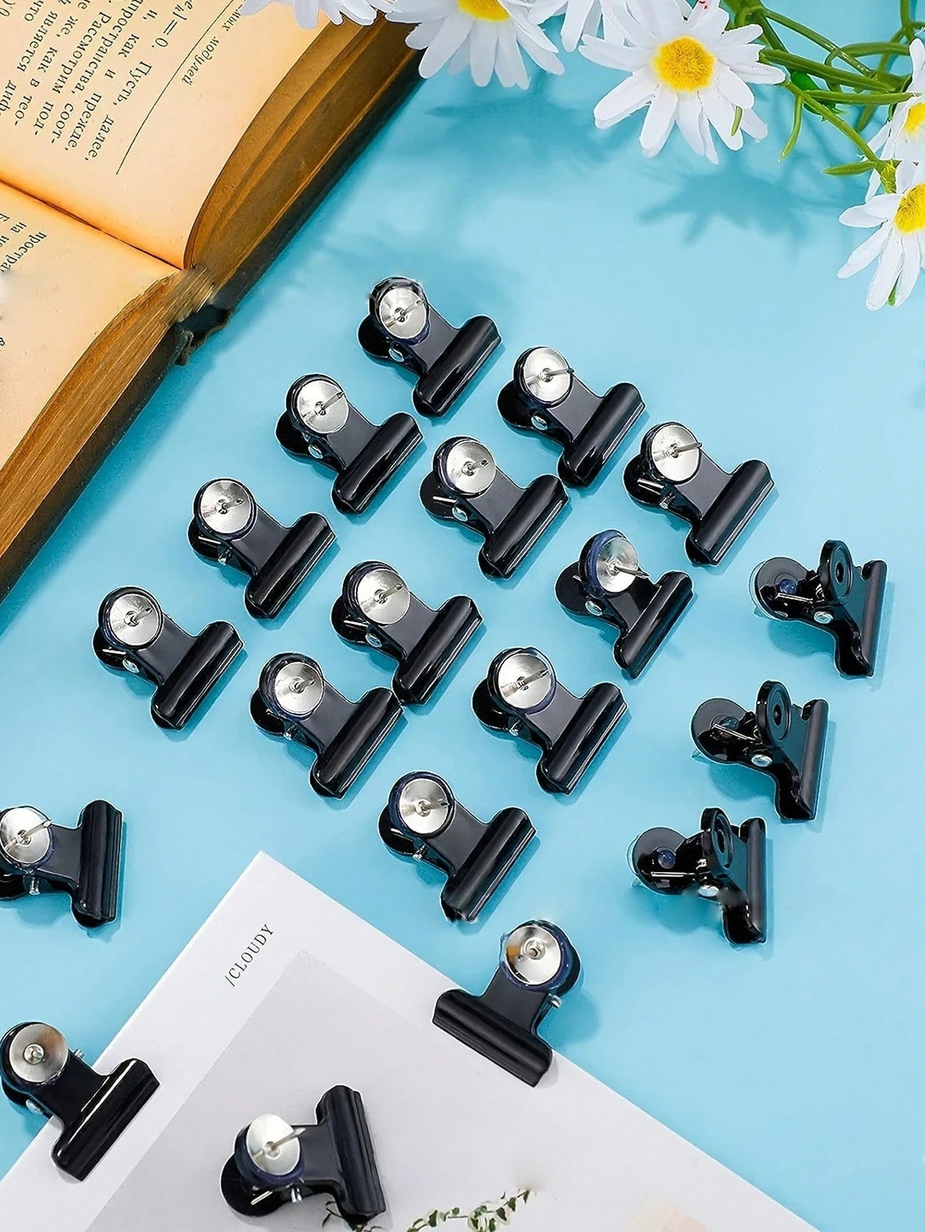 10pcs/20pcs Thumbtacks Pushpin Clips With Pins, Thumbtack Fixation For School, Arts & Crafts, Photo File On Notice Board, Partition Wall Without Holes (Black)