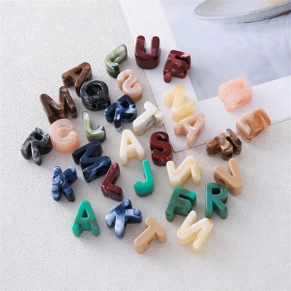 10pcs 21x14mm Acrylic Letter Beads, 26 Random Mixed Color Letters, Clothing Decoration Accessories, Handmade Jewelry Making Materials For Necklace, Bracelet And DIY Crafts