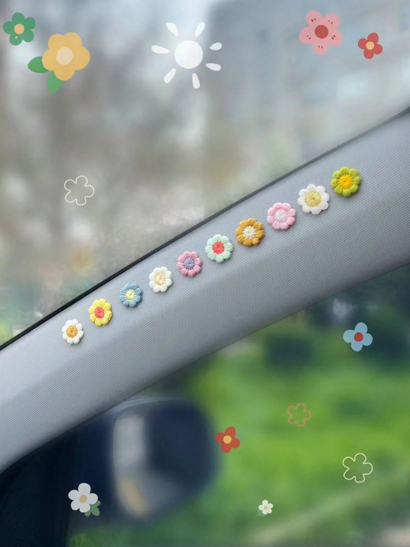 10pcs Flower Shaped Fabric Car Interior Sticker