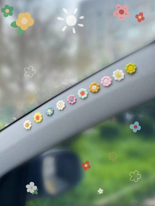 10pcs Flower Shaped Fabric Car Interior Sticker