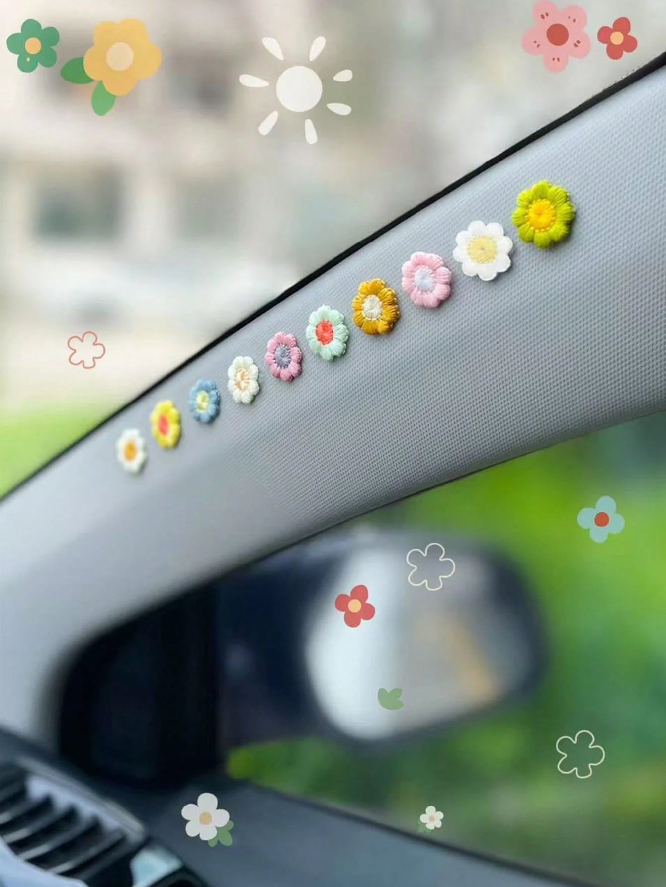 10pcs Flower Shaped Fabric Car Interior Sticker