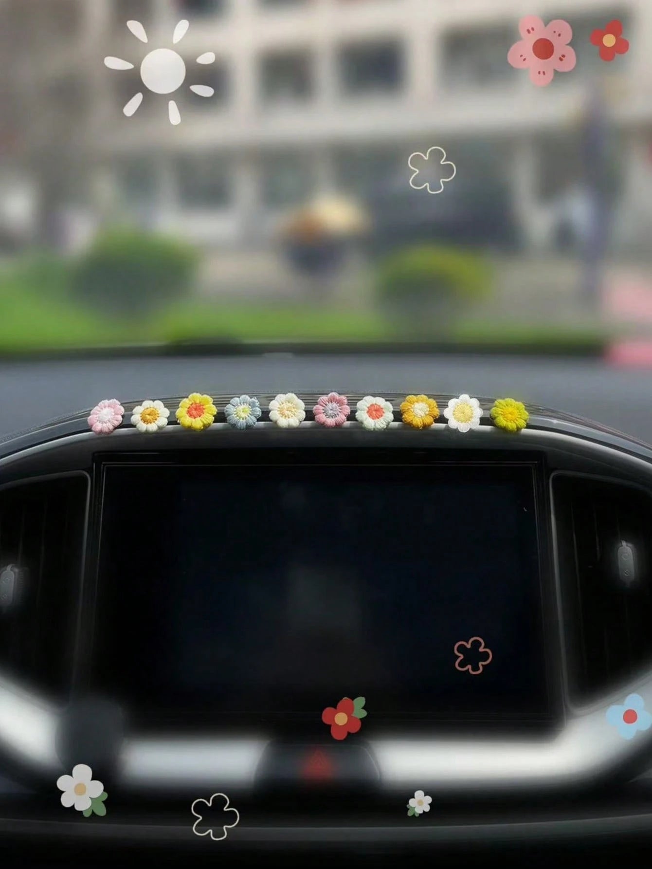 10pcs Flower Shaped Fabric Car Interior Sticker