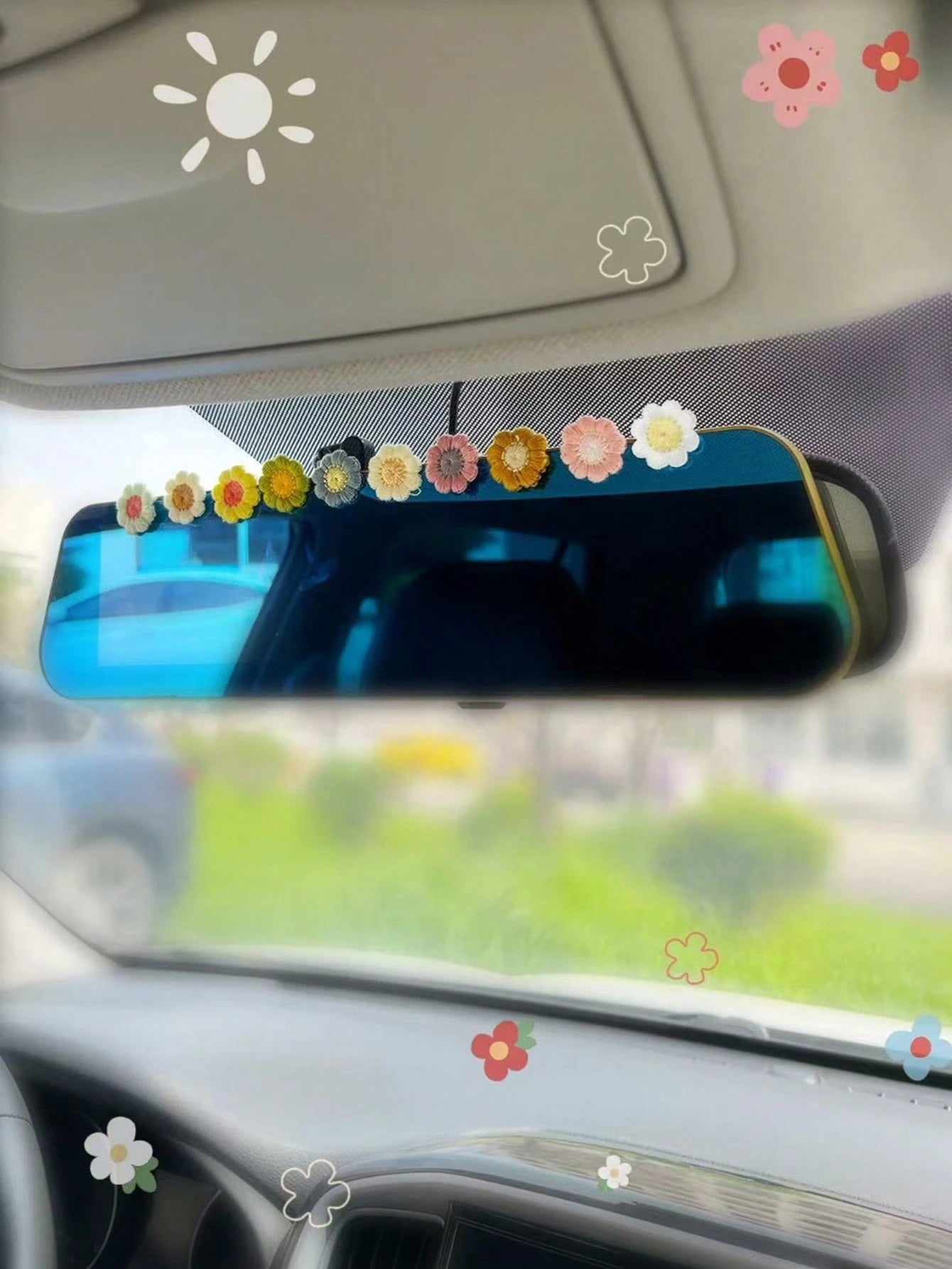10pcs Flower Shaped Fabric Car Interior Sticker