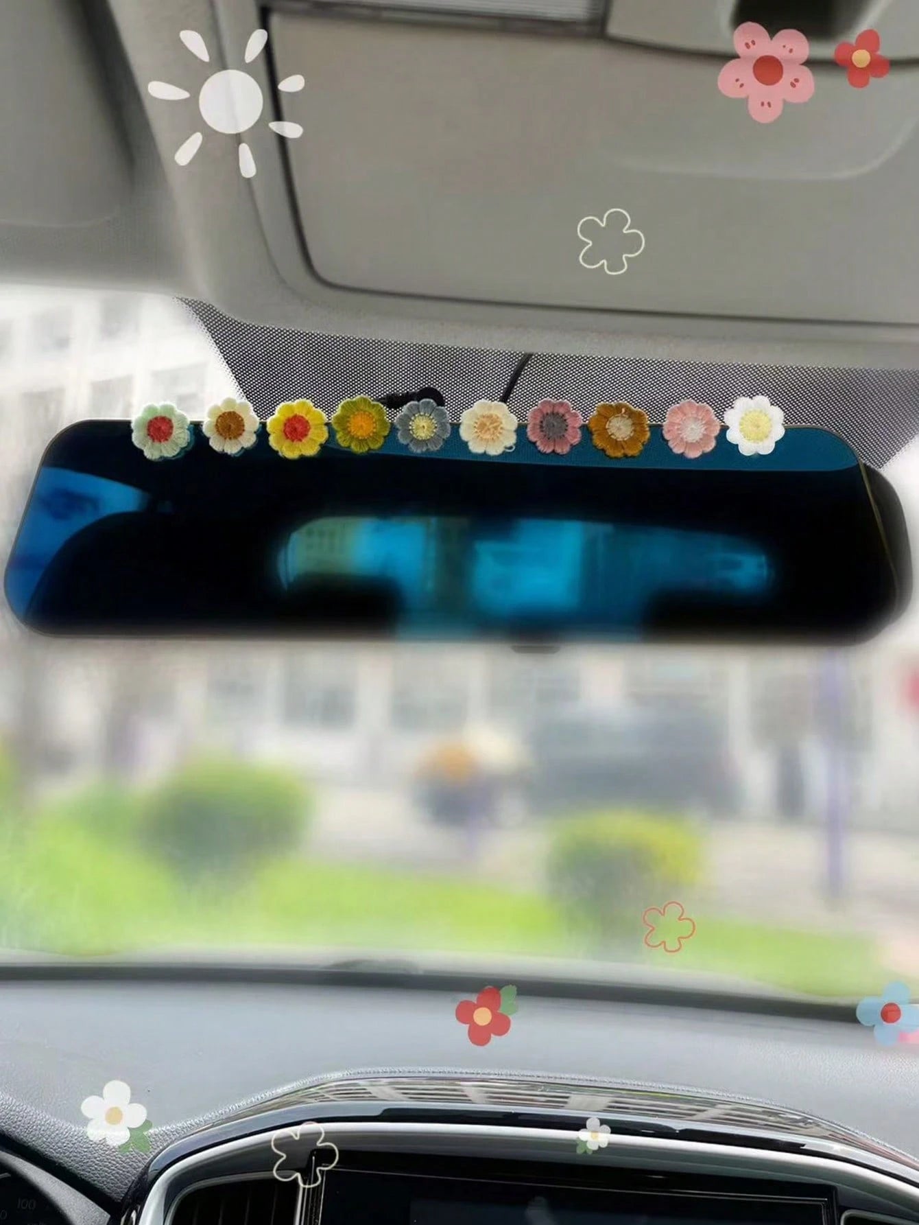 10pcs Flower Shaped Fabric Car Interior Sticker
