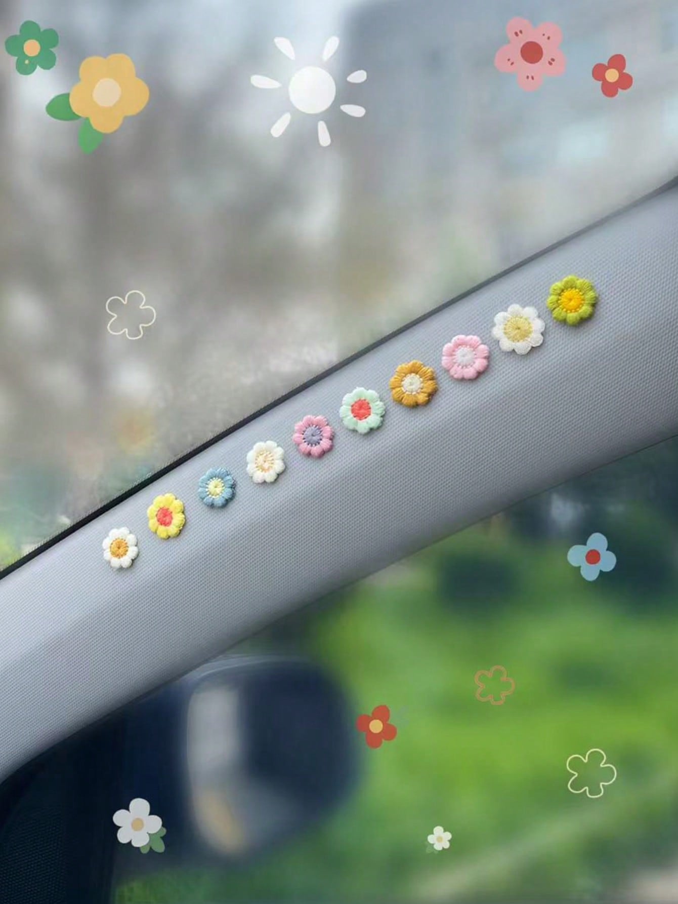 10pcs Flower Shaped Fabric Car Interior Sticker