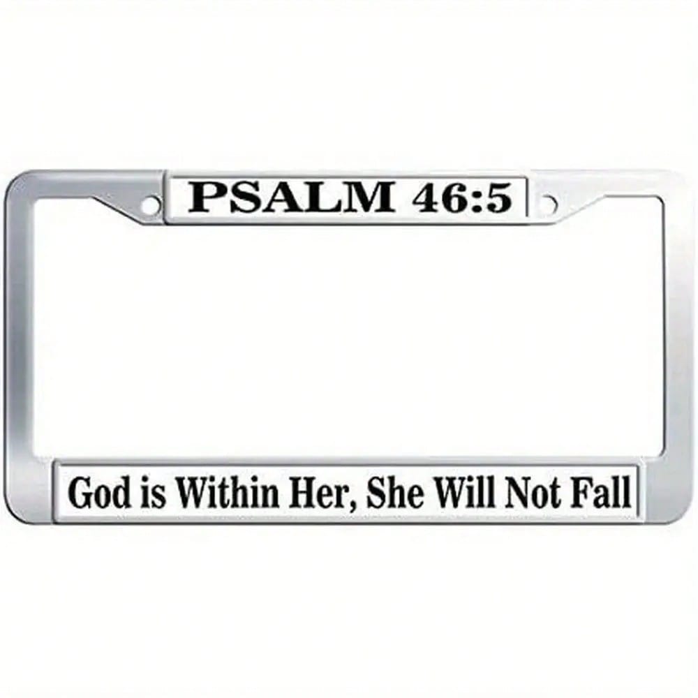 12.2 X 6.3inch "God Is In Her, She Shall Not Fall" Psalm 46:5 Aluminum License Plate Frame- Christian Bible Verse Plaque, Suitable For Religious Cars, Durable And Stylish Design, Car License Plate Ho