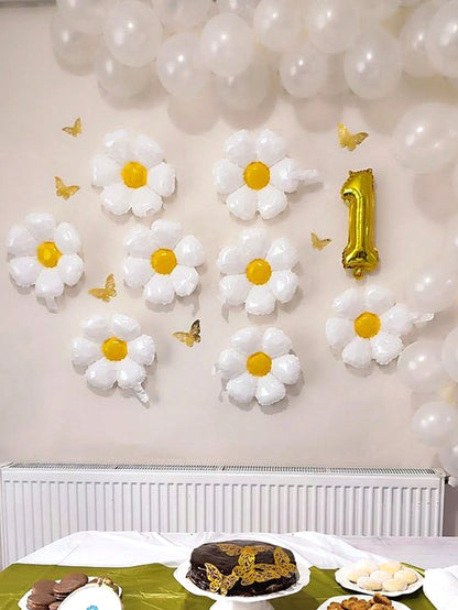 12/20pcs Mini Daisy Aluminum Foil Balloons, Sunflower Shaped Balloons, Suitable For Birthday Party, Baby Shower, Outdoor Gathering, Theme Party Decoration