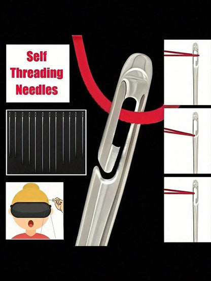 12/30pcs Metal Easy Threading Needles And Threaders, Elderly Handcraft Sewing Needles, DIY Home Crafts- Sewing Needles. Vintage Top Needle Metal Adjustable Finger Protector. Home & Living, Sewing Nee