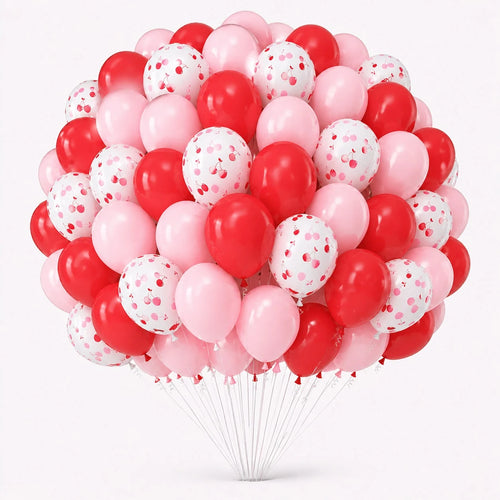 12-Inch 35pcs Red & Pink Cherry Balloon Set, Matte Red & Baby Pink Helium Latex Party Balloons, Suitable For Girls, Girl, Birthday, Baby Shower, Bridal, Wedding Party Decoration