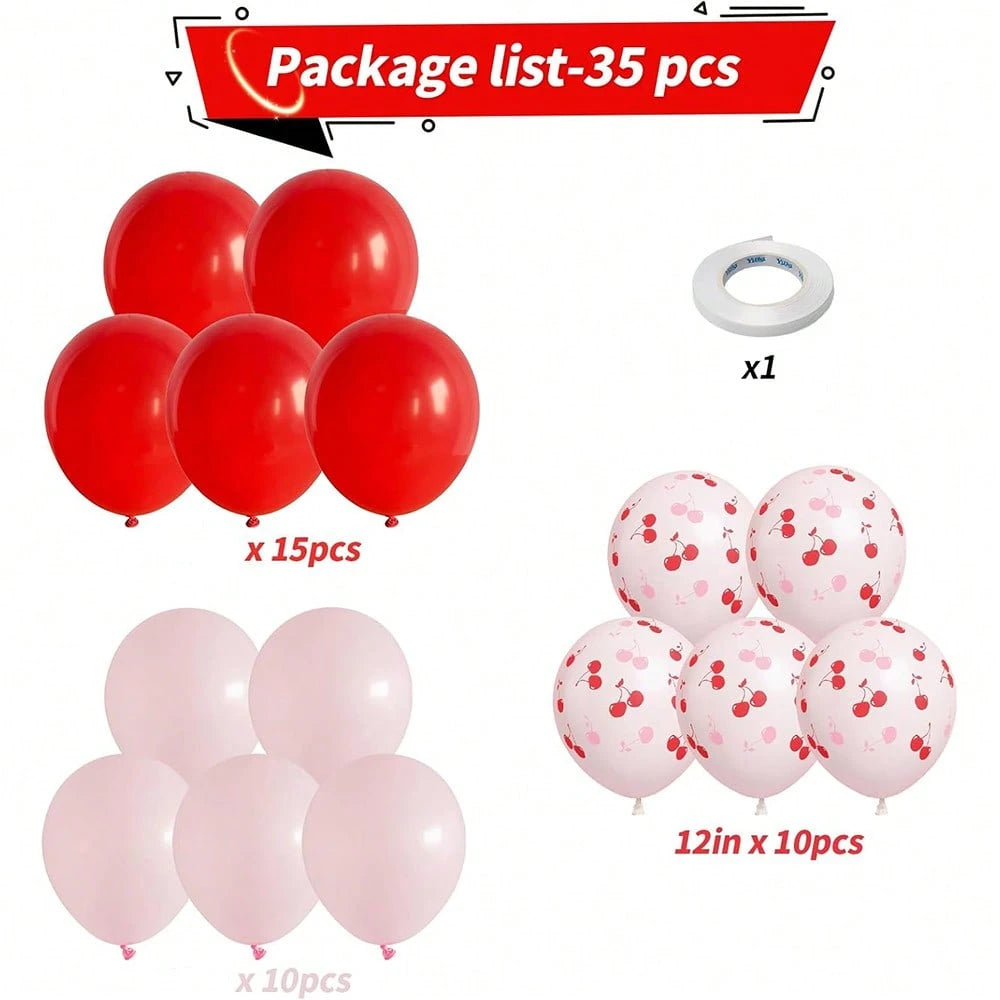 12-Inch 35pcs Red & Pink Cherry Balloon Set, Matte Red & Baby Pink Helium Latex Party Balloons, Suitable For Girls, Girl, Birthday, Baby Shower, Bridal, Wedding Party Decoration